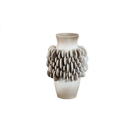 Wina Beige Ceramic Vase With Round Scales High Small PTMD