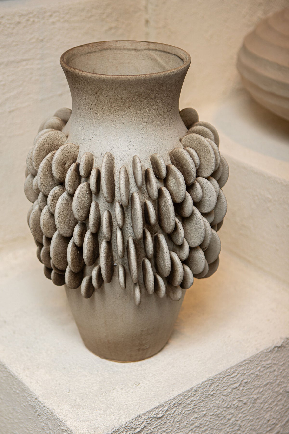 Wina Beige Ceramic Vase With Round Scales High Small PTMD