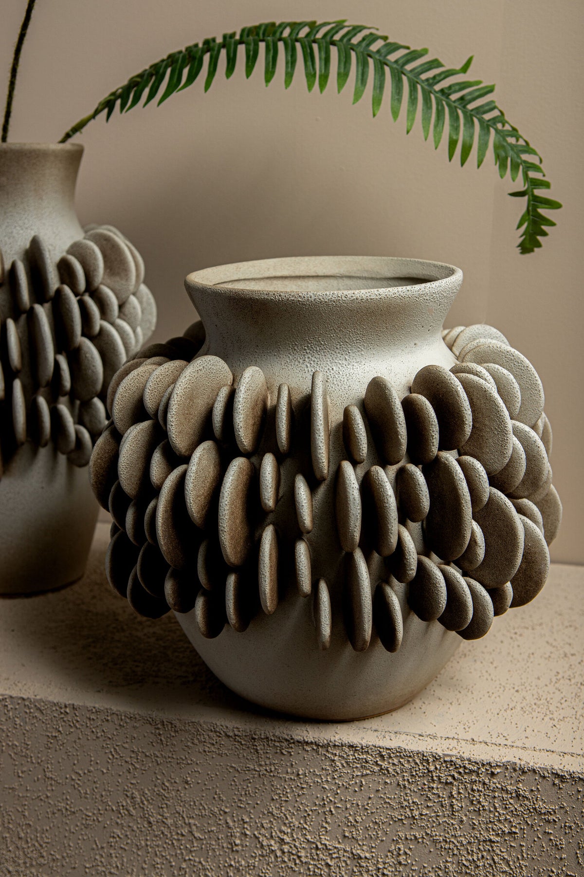 Wina Beige Ceramic Vase With Round Scales High Small PTMD