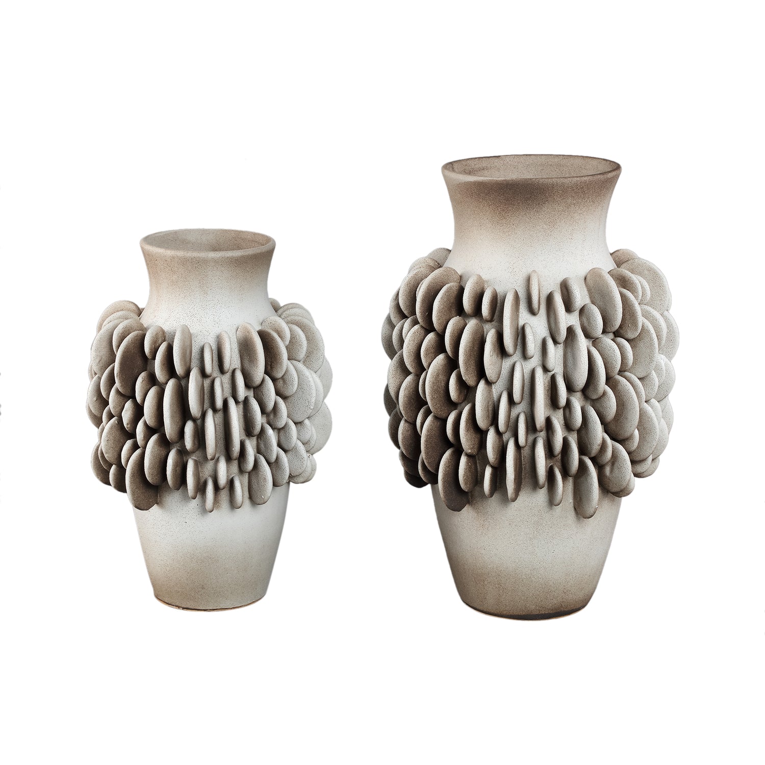 Wina Beige Ceramic Vase With Round Scales High Small PTMD
