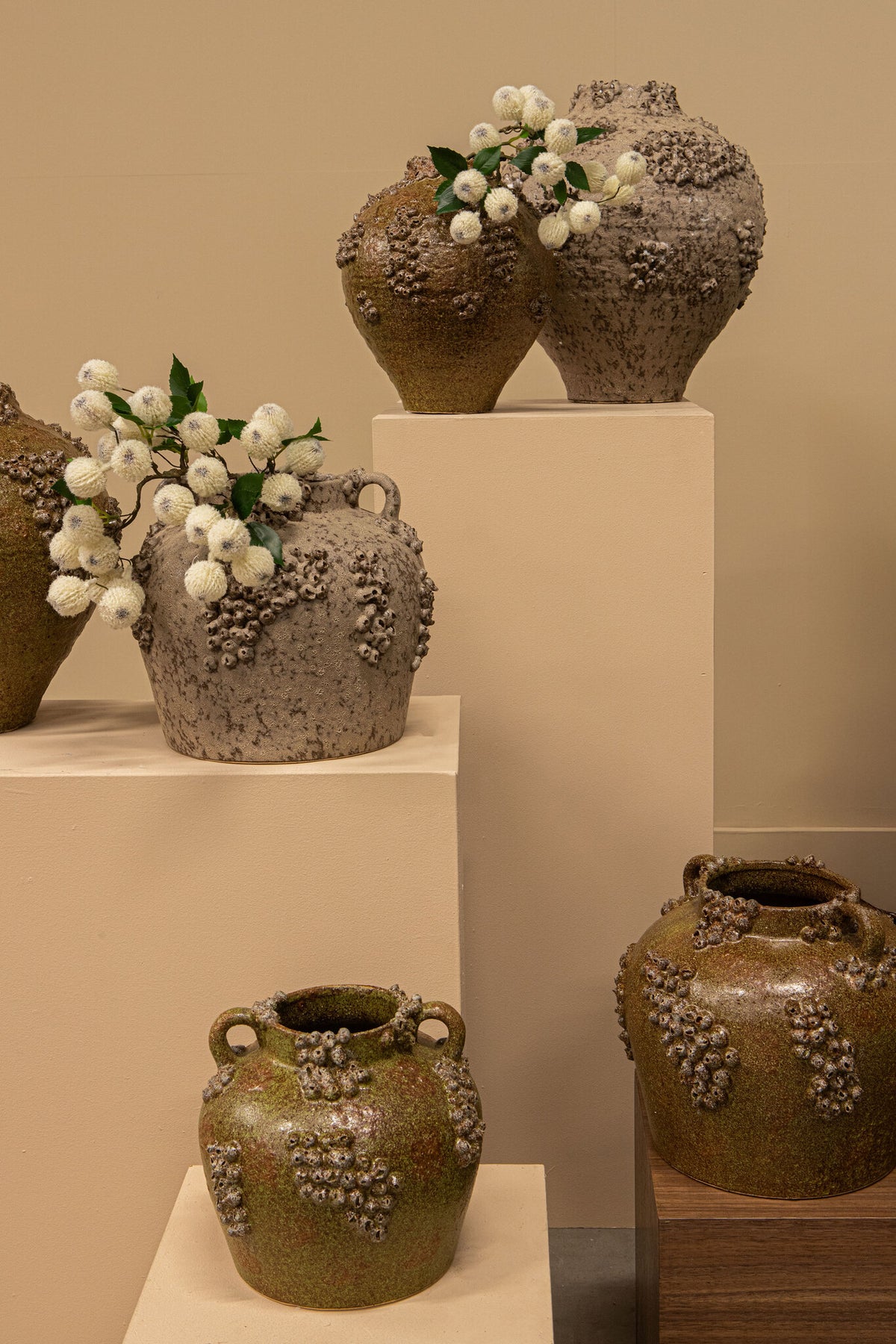 Deisy Green Ceramic Jar With Handles Rough Coral L PTMD