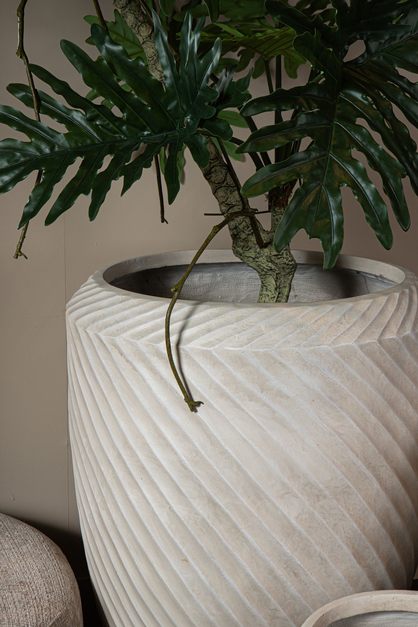 Pot Nikol Beige GRC Wave Patroon Rond Hoog Set van 3 PTMD