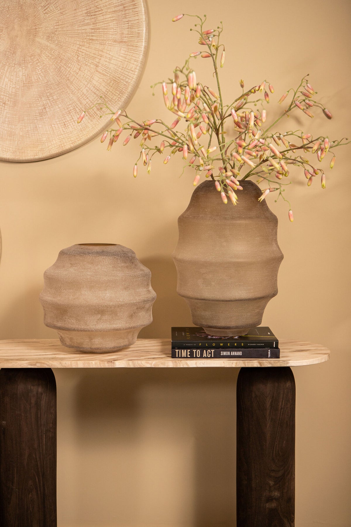 Elladie Beige Round Glass Layered Vase High PTMD