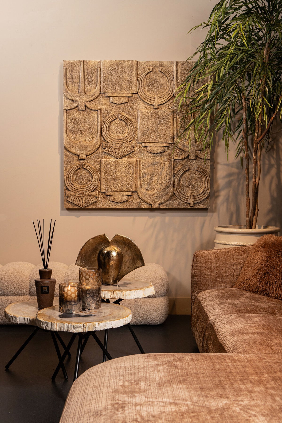 Saku Beige MDF Aancient Symbols Antique Wall Panel PTMD