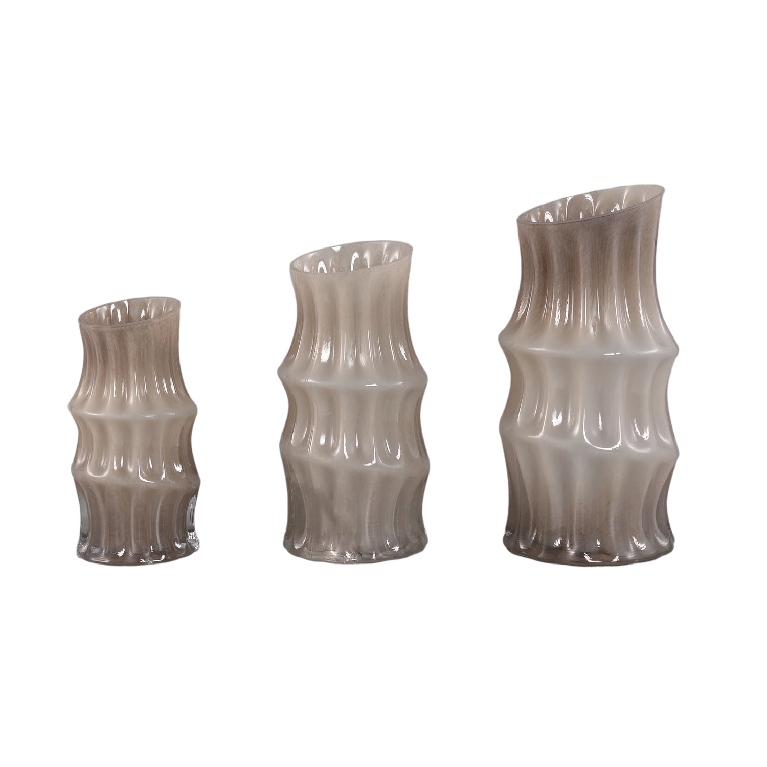 Anvi Cream Solid Glass Vase Angular Shaped Round Large PTMD