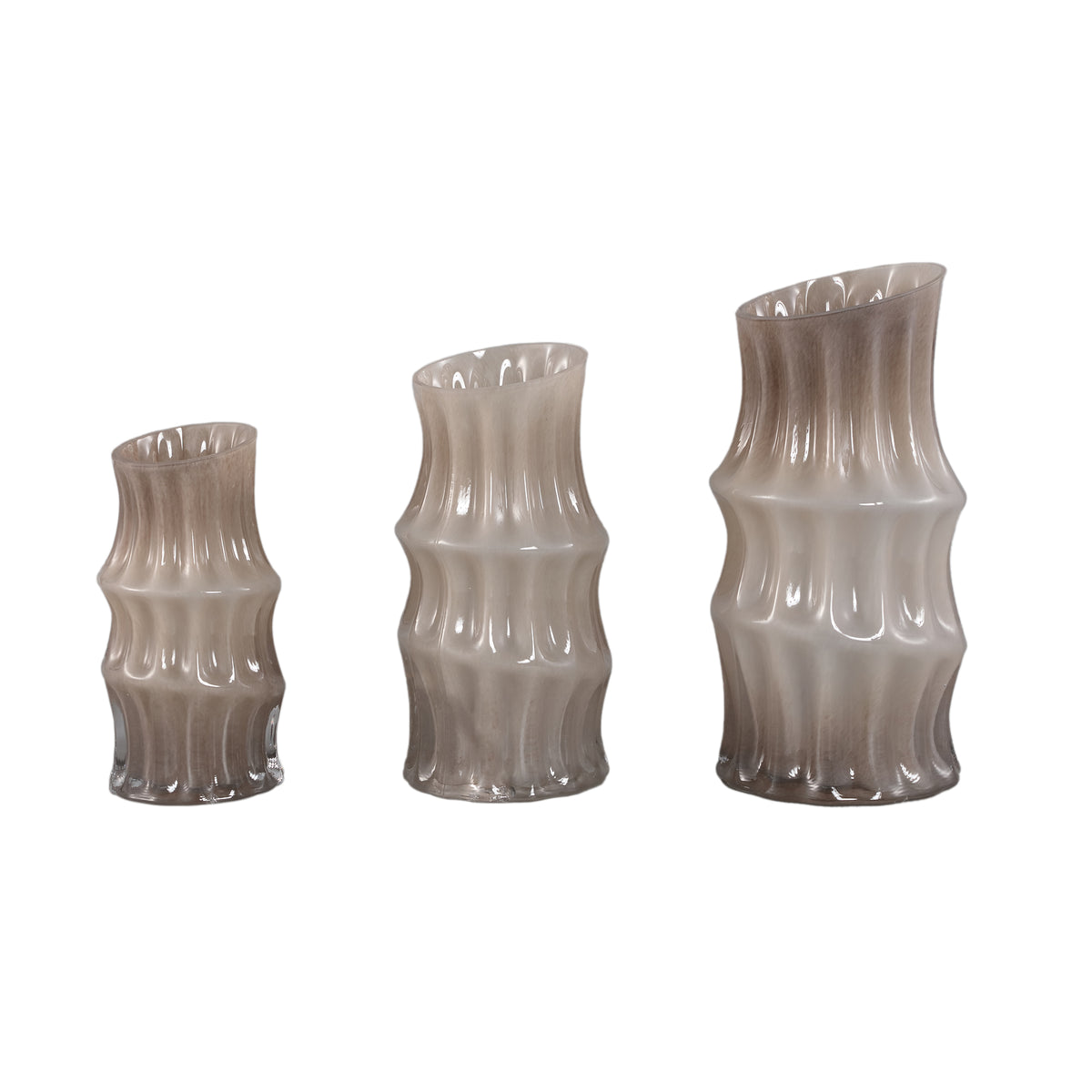 Anvi Cream Solid Glass Vase Angular Shaped Round Large PTMD