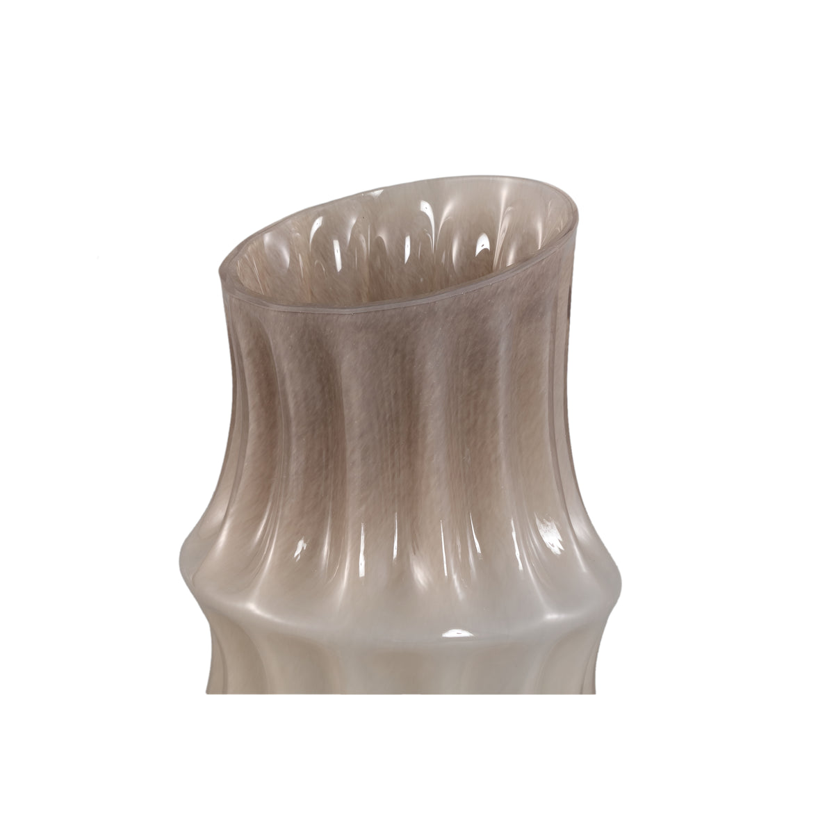 Anvi Cream Solid Glass Vase Angular Shaped Round Large PTMD