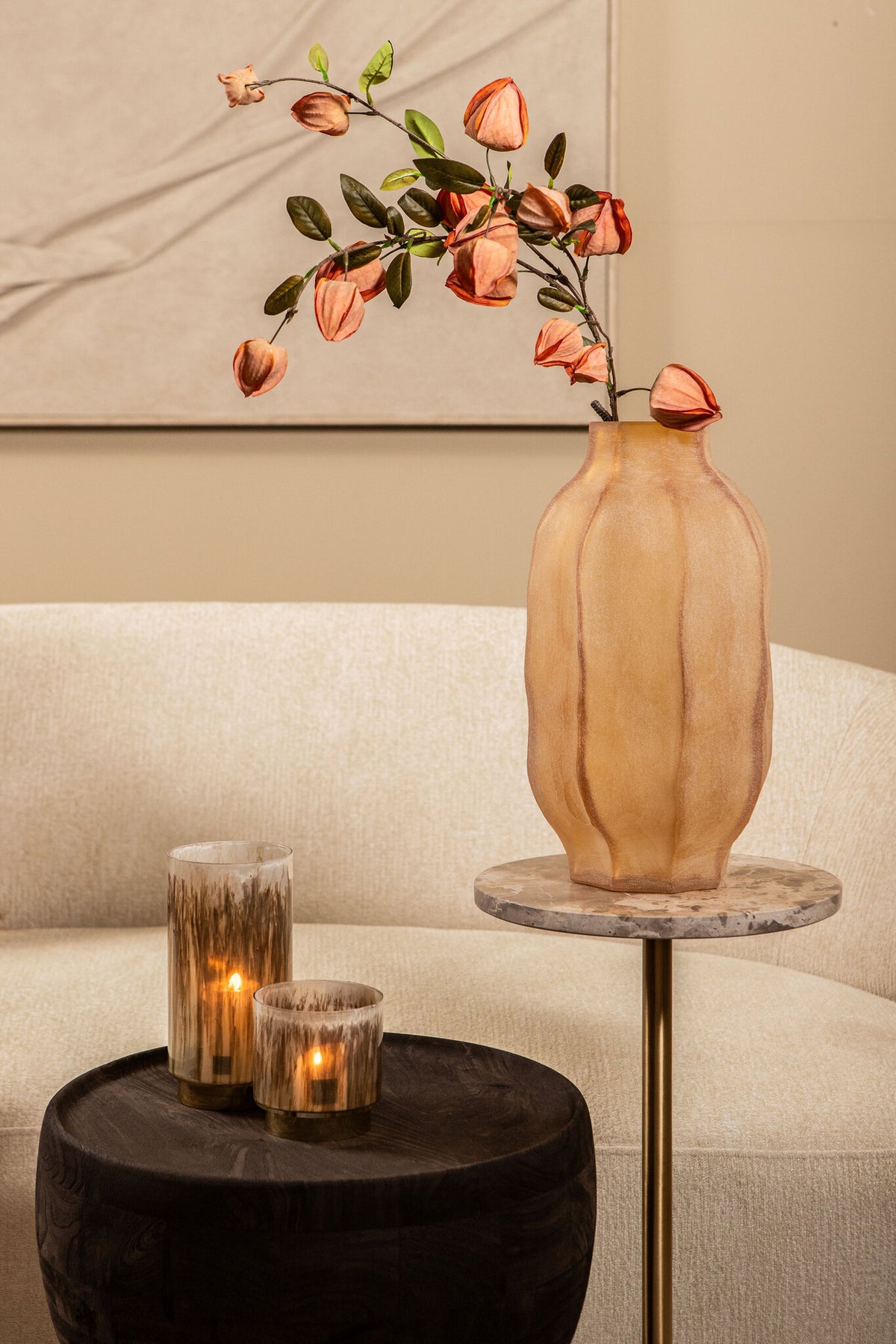 Natae Amber Round Glass Ribbed Vase High PTMD