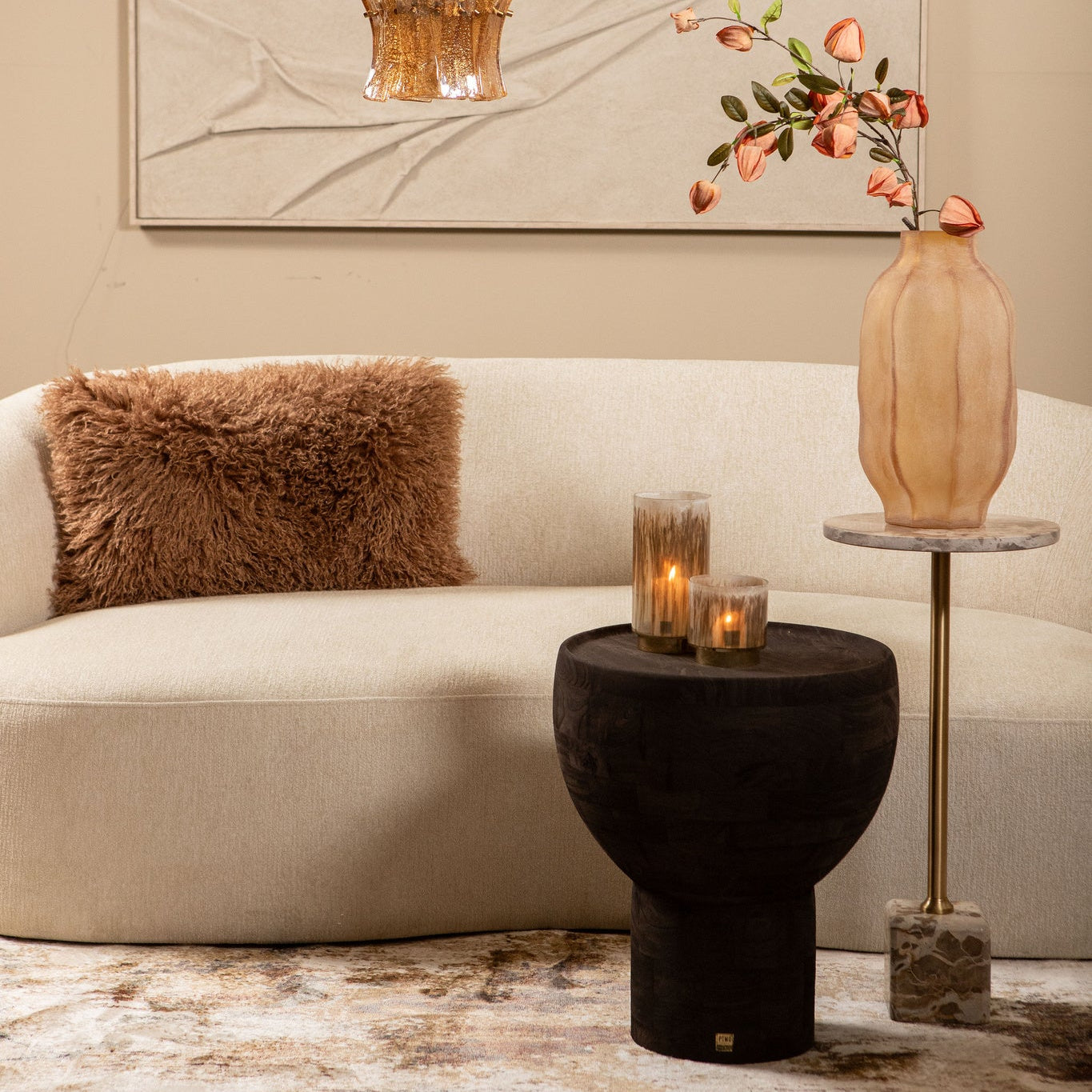 Natae Amber Round Glass Ribbed Vase High PTMD