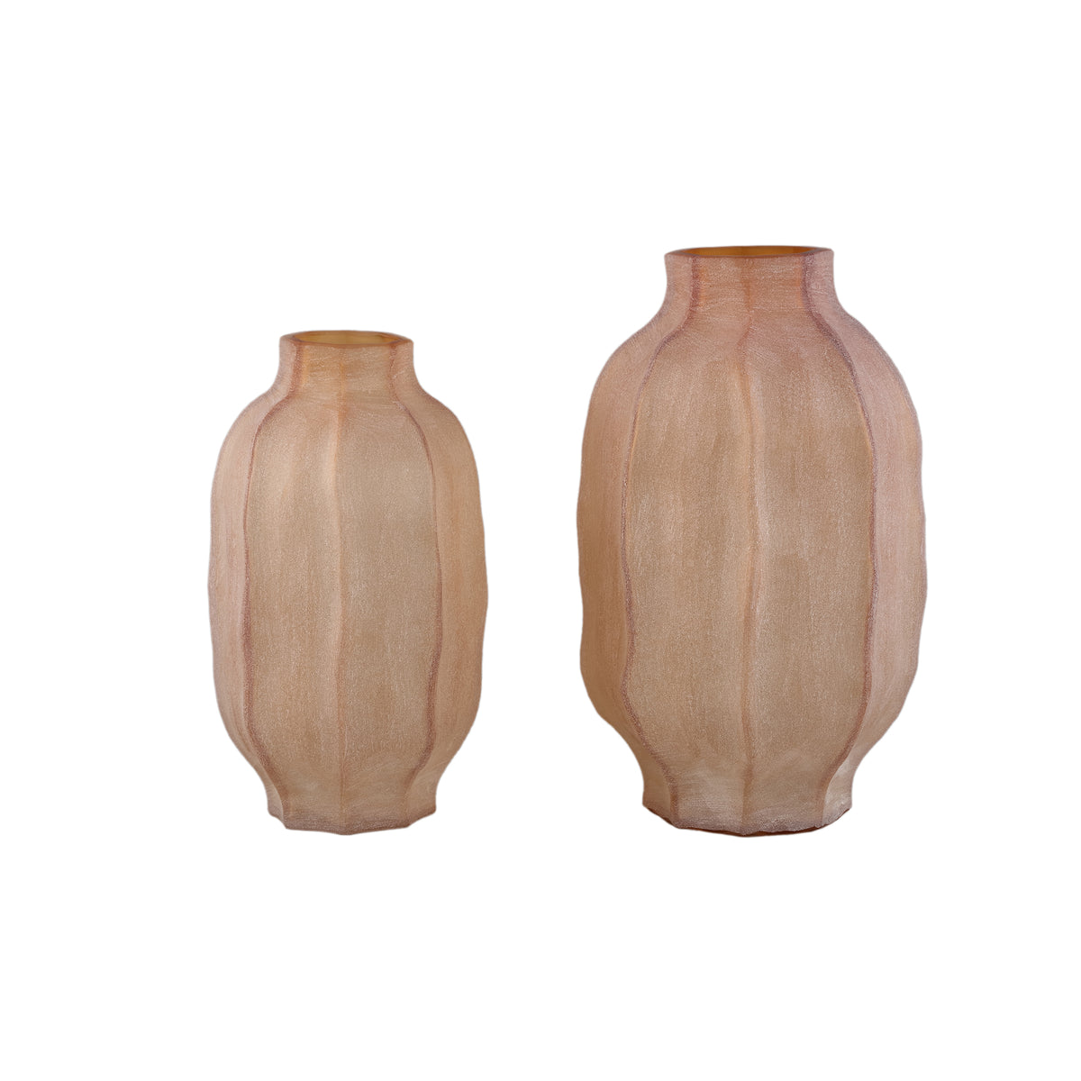 Natae Amber Round Glass Ribbed Vase High PTMD