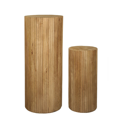 Jerra Natural Ribbed Mango Wood Pedestal Set Of 2 PTMD