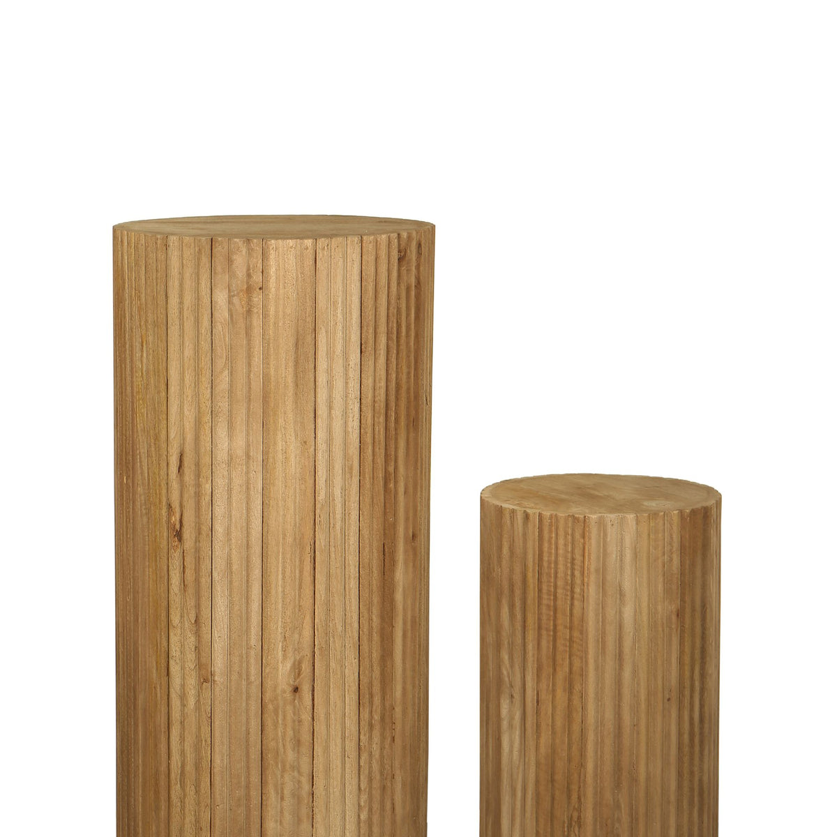 Jerra Natural Ribbed Mango Wood Pedestal Set Of 2 PTMD