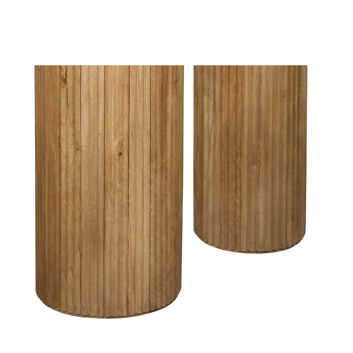 Jerra Natural Ribbed Mango Wood Pedestal Set Of 2 PTMD