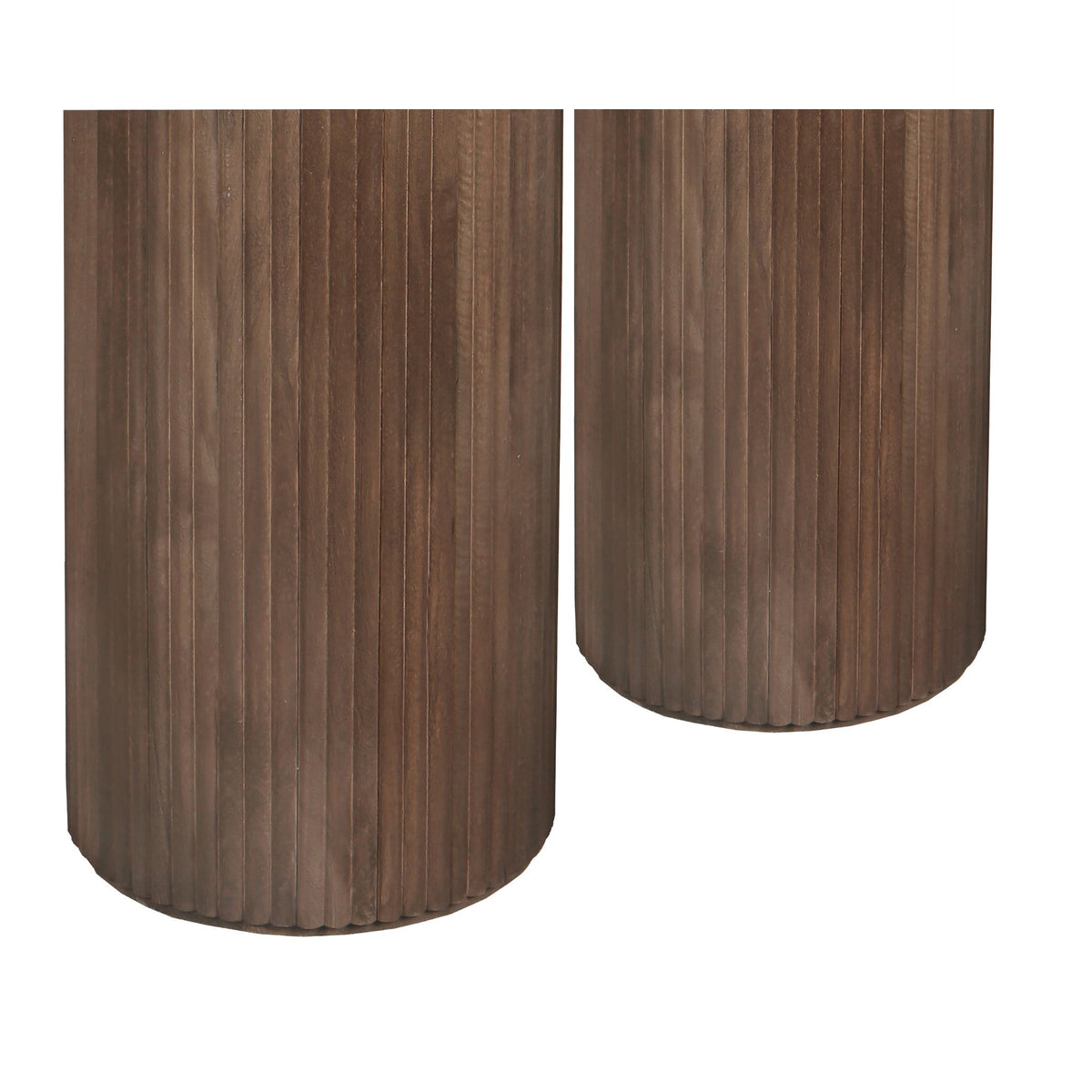 Jerra Brown Ribbed Mango Wood Pedestal Set Of 2 PTMD