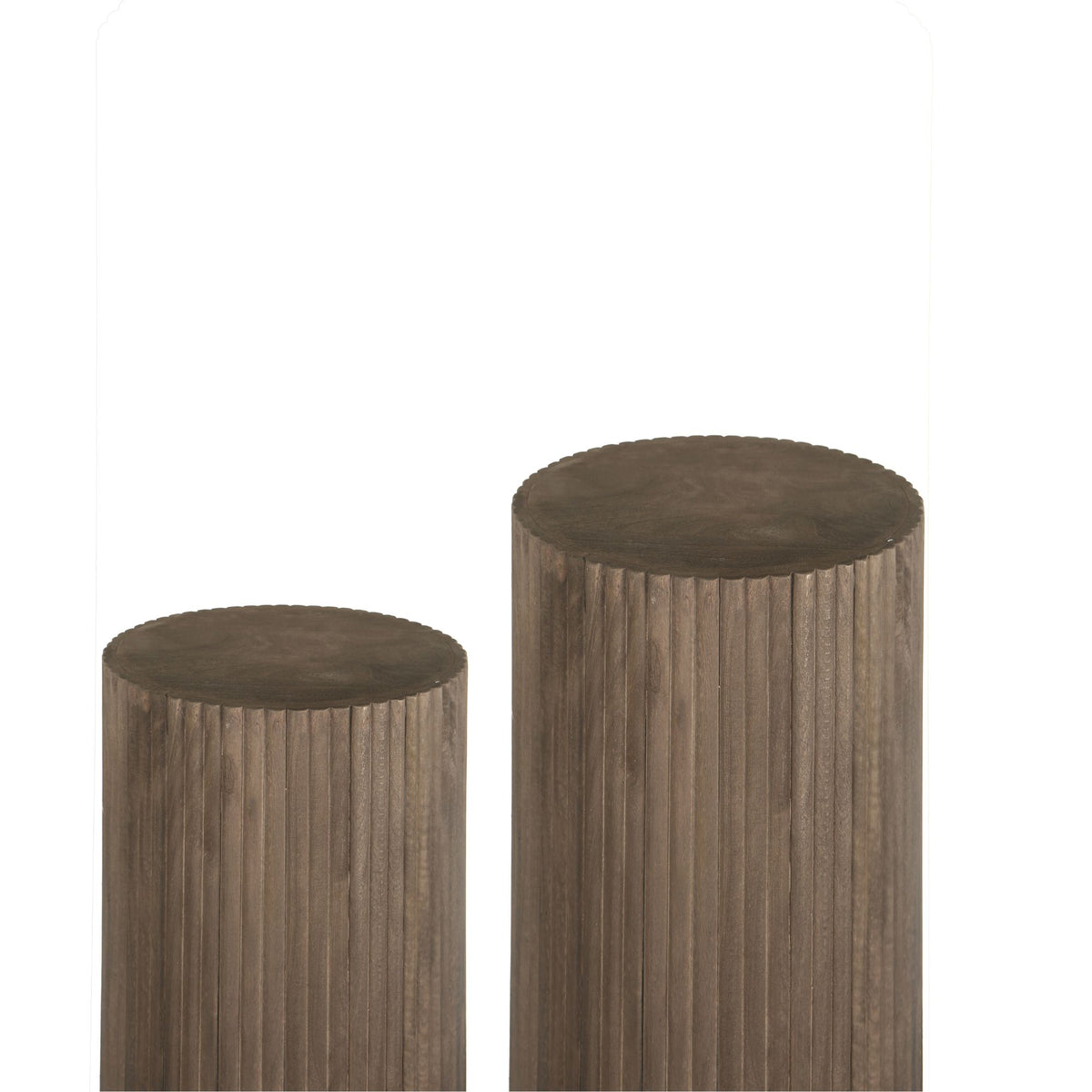 Jerra Brown Ribbed Mango Wood Pedestal Set Of 2 PTMD