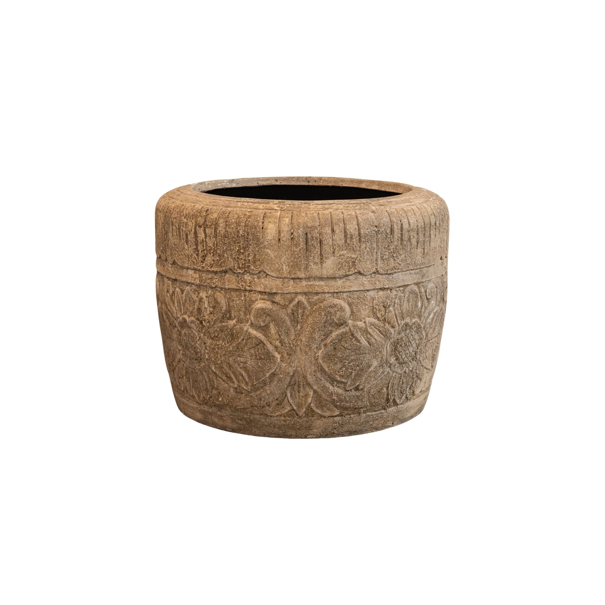 Sasha Cream cement fiber pot flower pattern round S PTMD