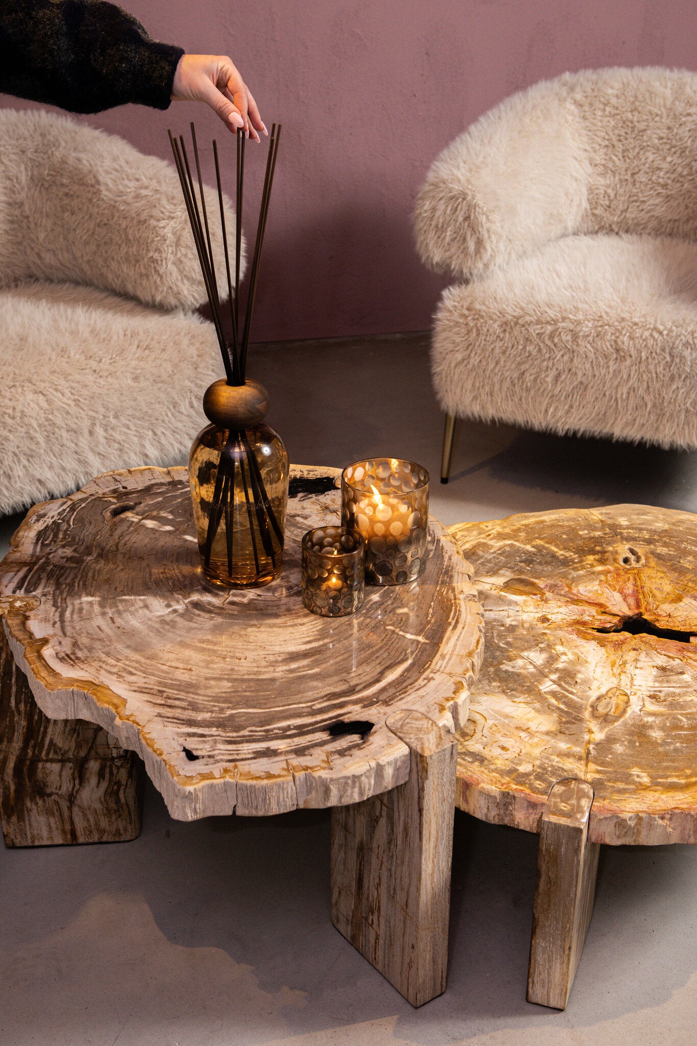 Salontafel Kayo Naturel Versteend hout 3 Poten Hoog PTMD
