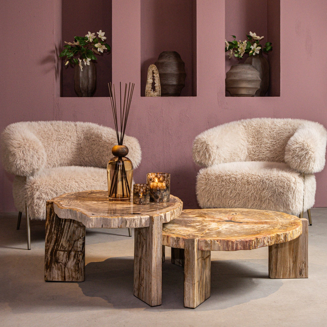 Salontafel Kayo Naturel Versteend hout 3 Poten Hoog PTMD