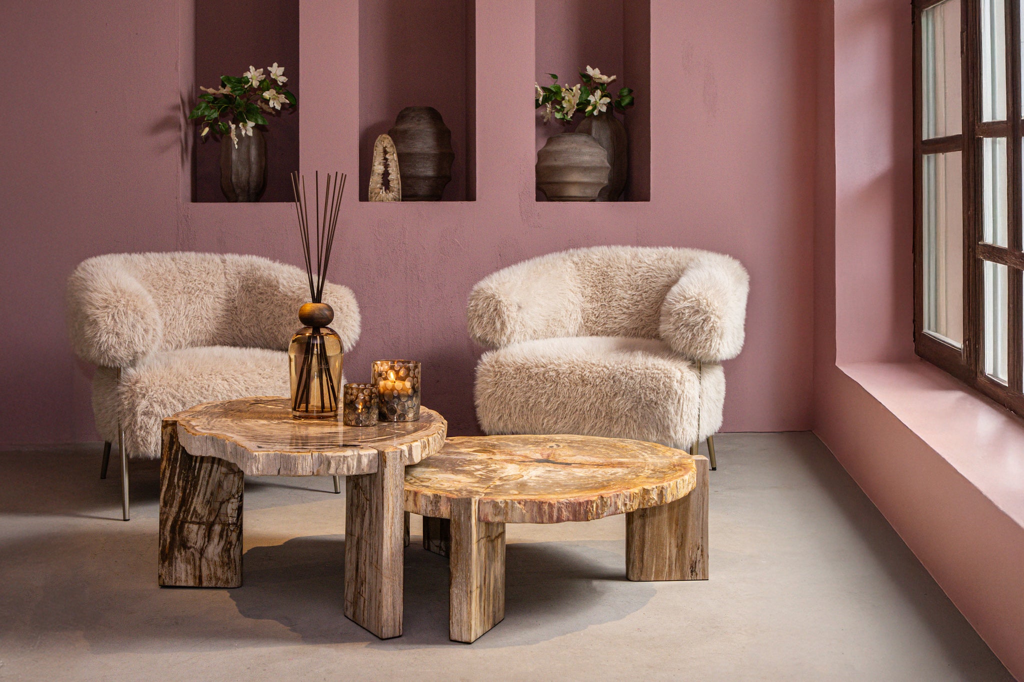 Salontafel Kayo Naturel Versteend hout 3 Poten Hoog PTMD