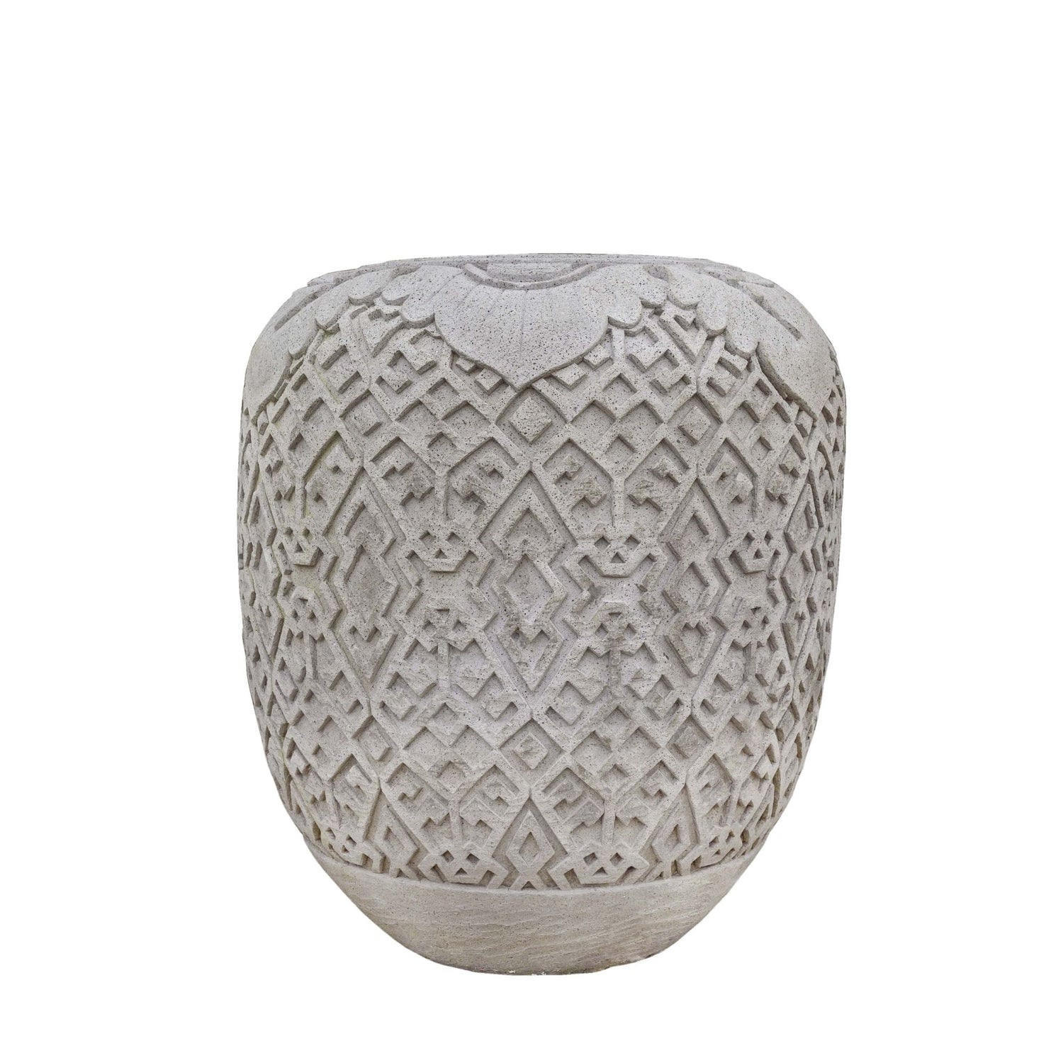 Luzmari Grey cement carved pot round big PTMD