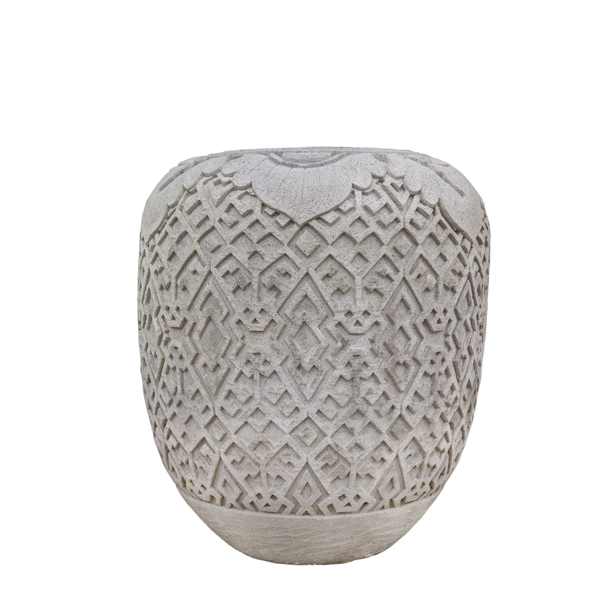 Luzmari Grey cement carved pot round big PTMD