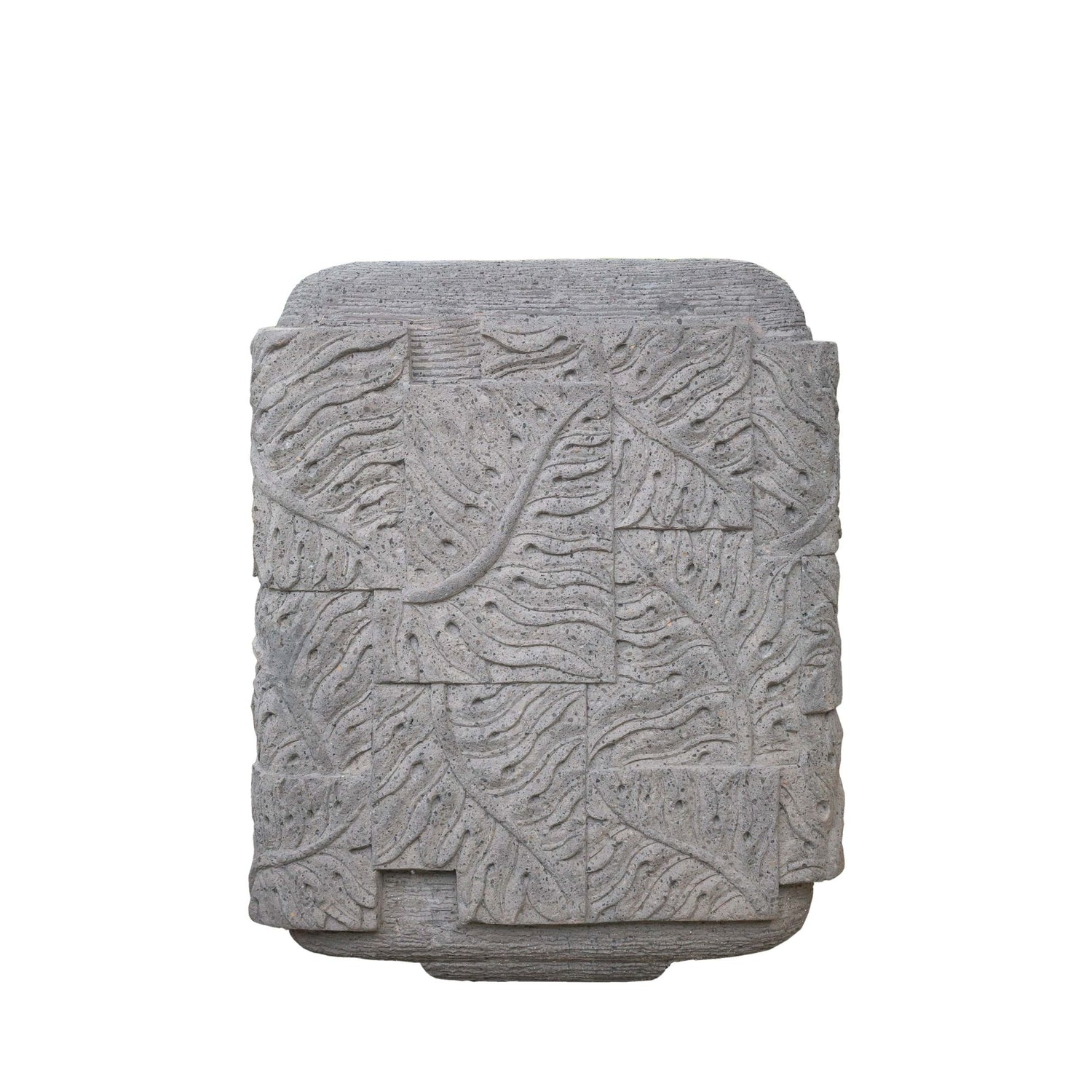 Blayd Grey cement palm leaf carving pot square L PTMD