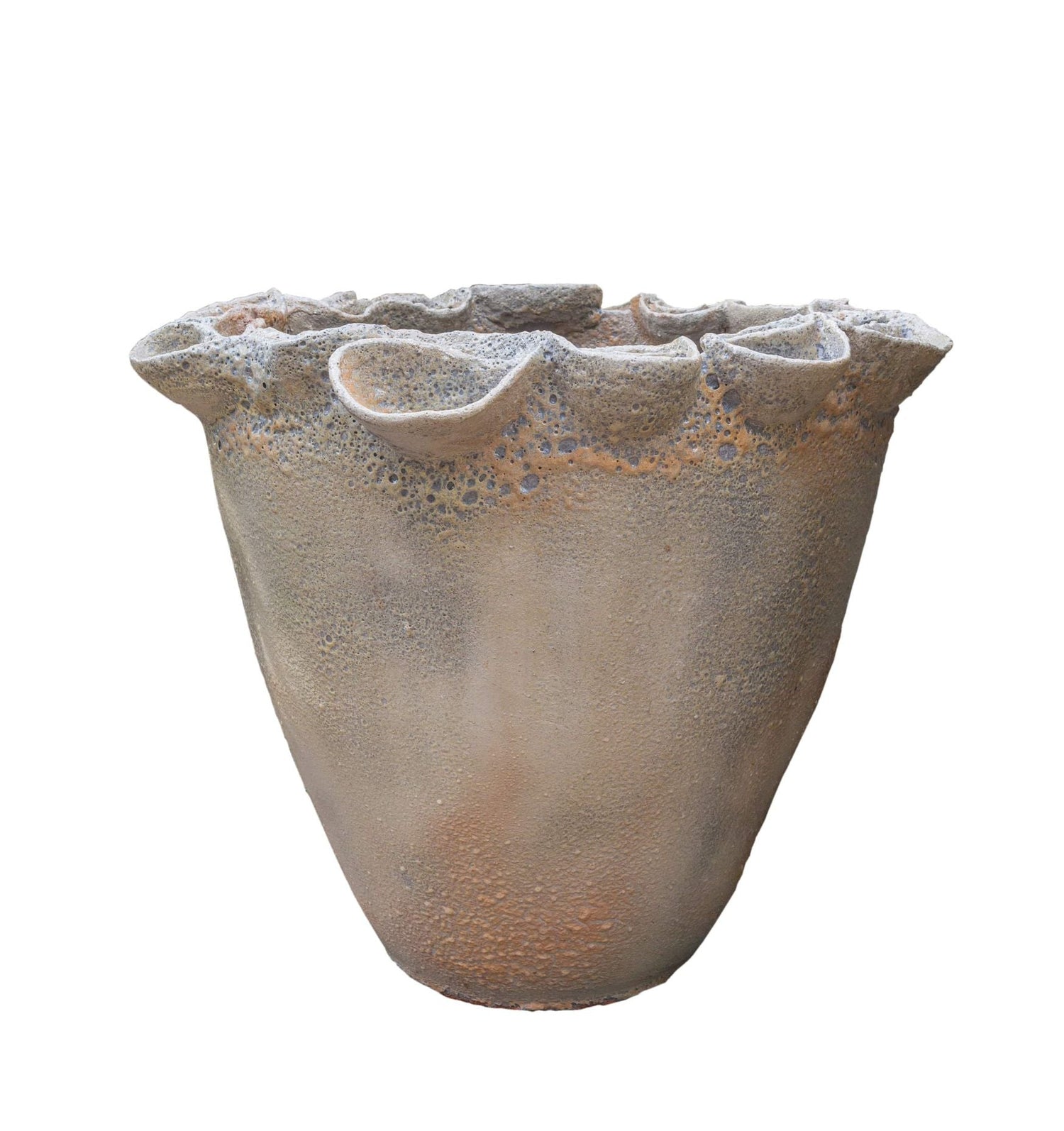 Shanesia Beige terracotta flower carving top pot PTMD