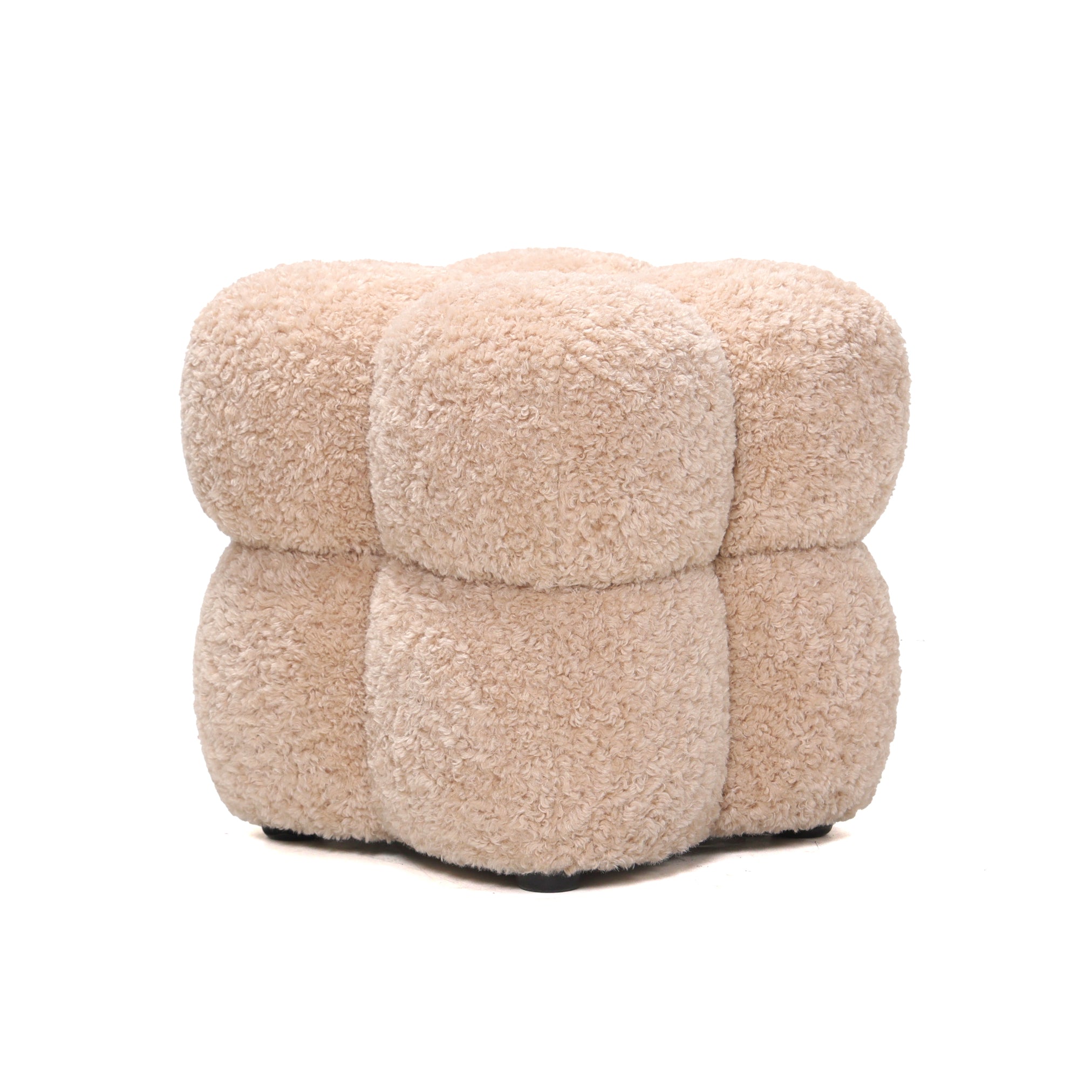 Teddy Beige Fabric Square Pouf PTMD