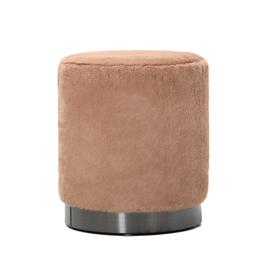 Cemile Brown Fabric Round Fur Poef PTMD