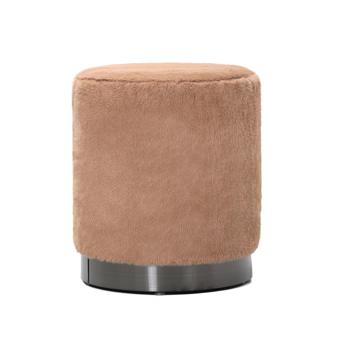Cemile Brown Fabric Round Fur Poef PTMD