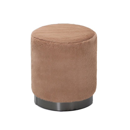 Cemile Brown Fabric Round Fur Poef PTMD