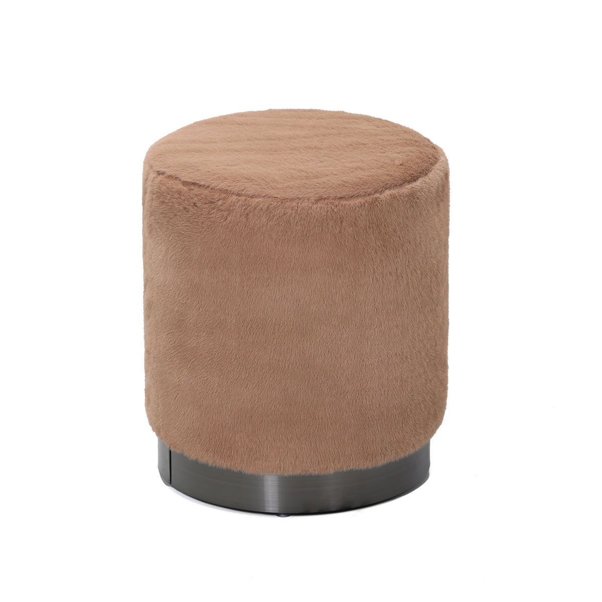 Cemile Brown Fabric Round Fur Poef PTMD