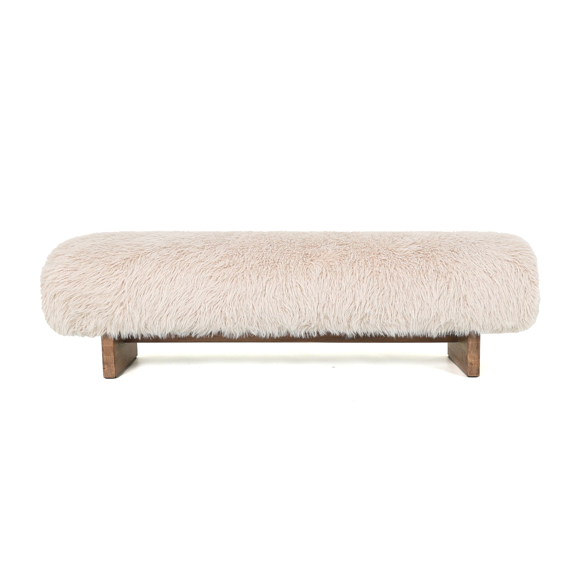 Hair Beige Fabric Bench With Wooden Legs PTMD