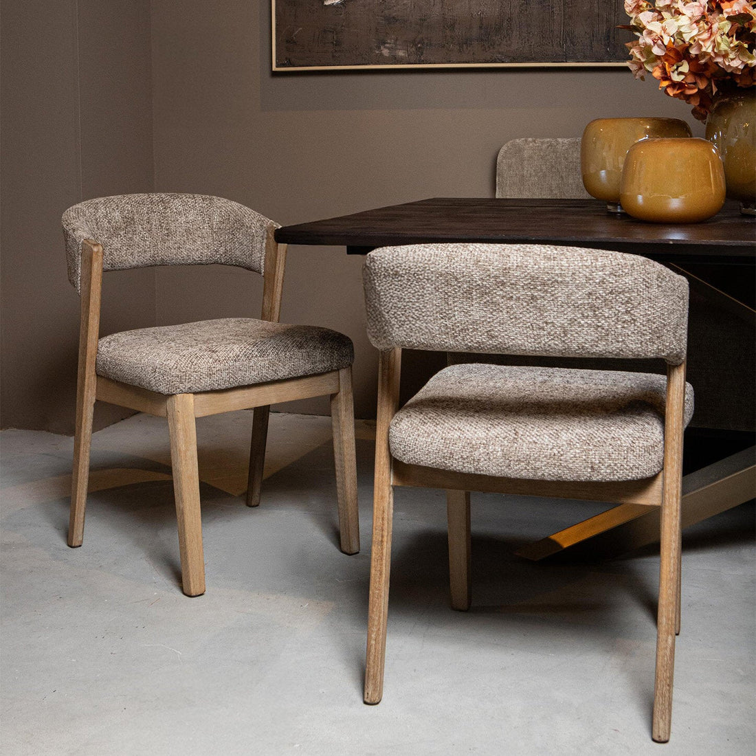 Eetkamerstoel Kael Taupe Legacy 3 Mink Rubberhout Set van 2PTMD