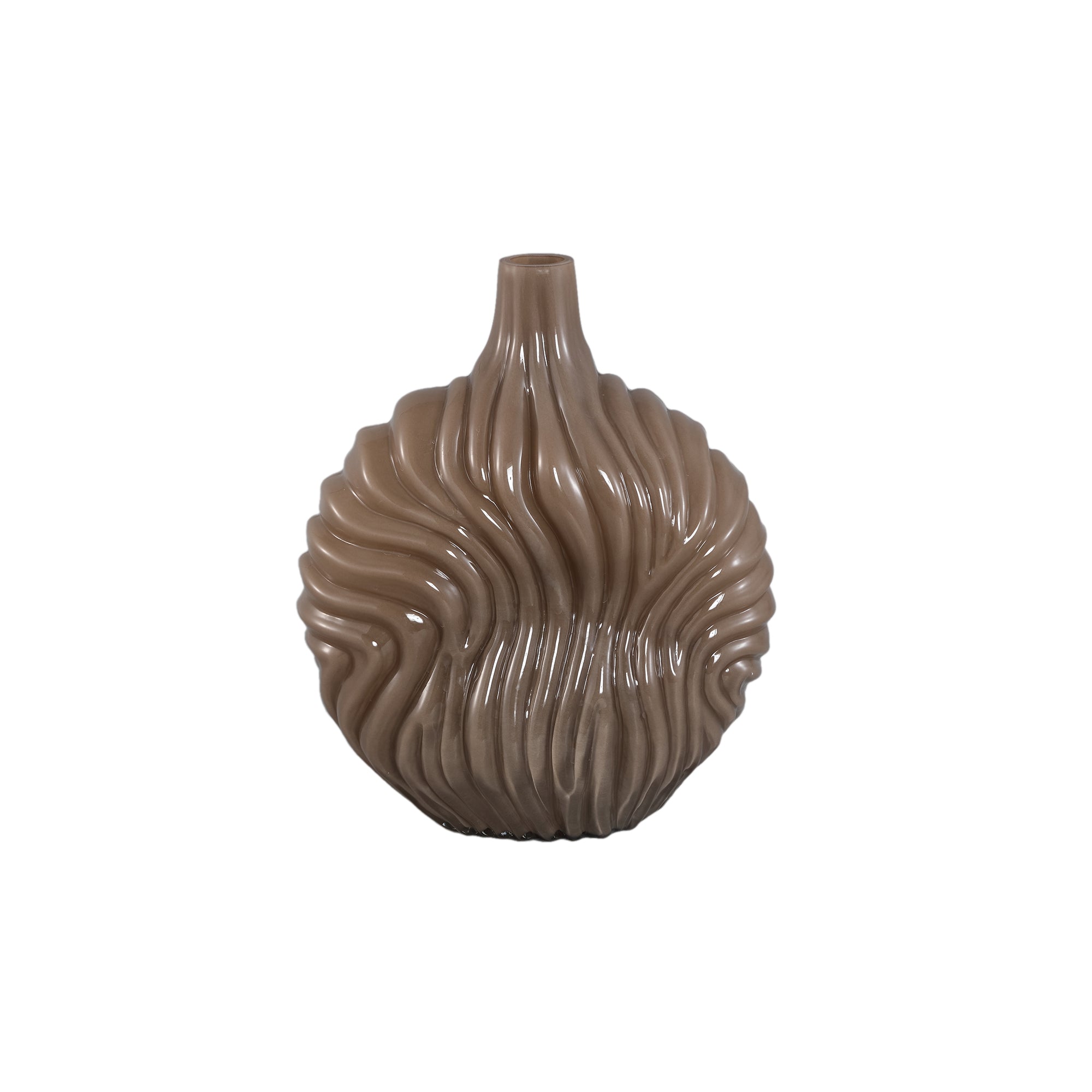 Vaas Kelline Taupe Rond Geribbelde Glas Groot PTMD