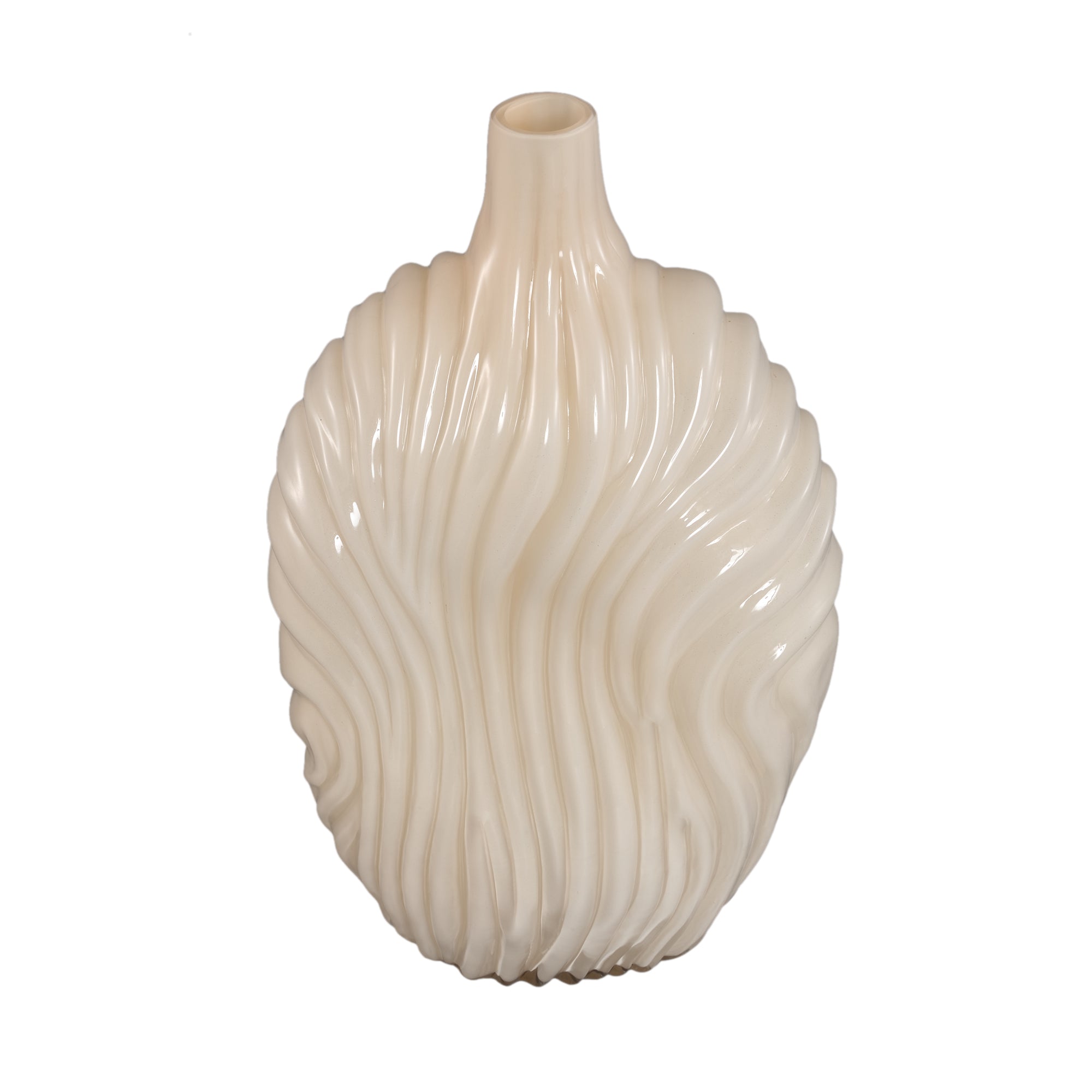 Vaas Kelline Creme Rond Geribbelde Glas Hoog PTMD