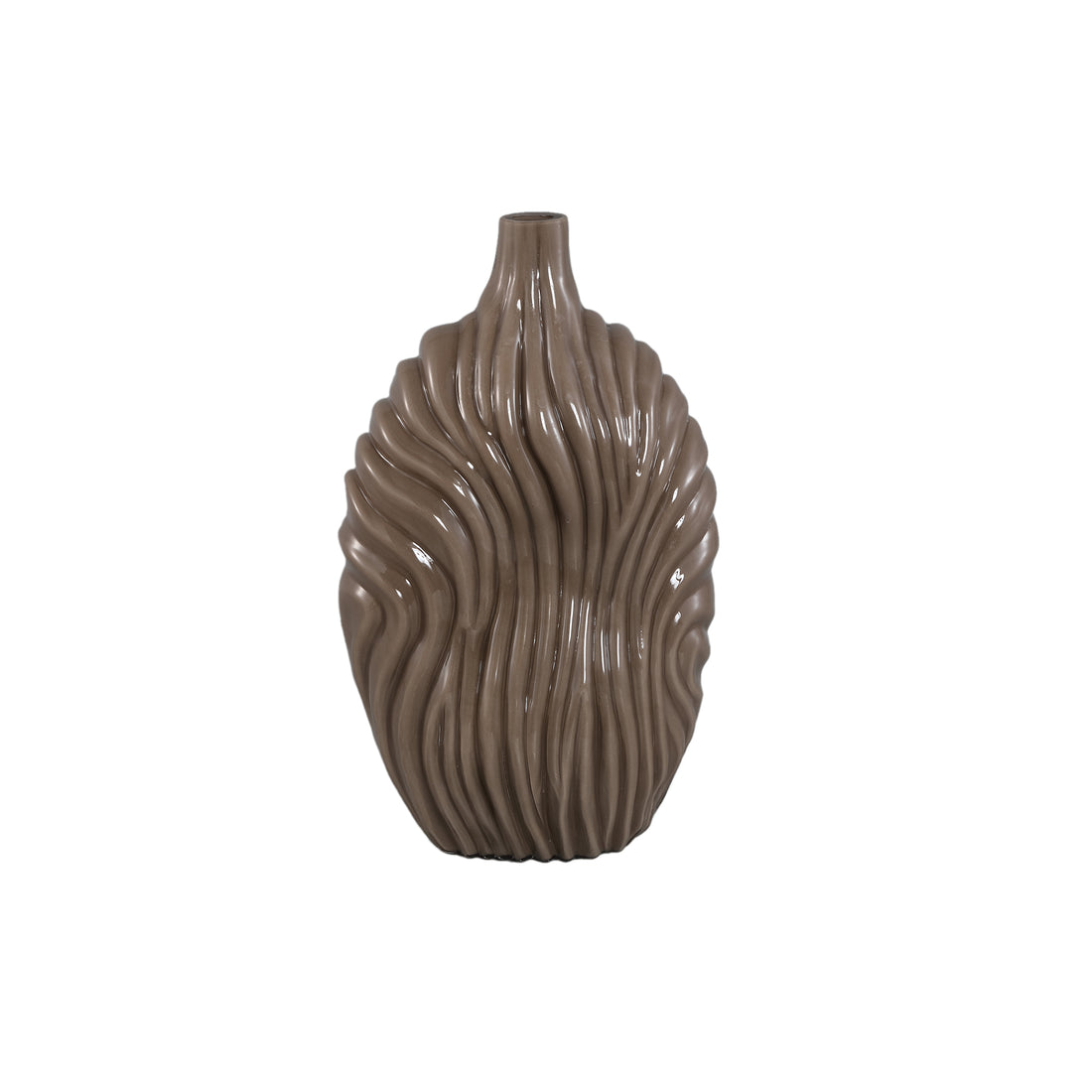 Vaas Kelline Taupe Rond Geribbelde Glas Hoog PTMD