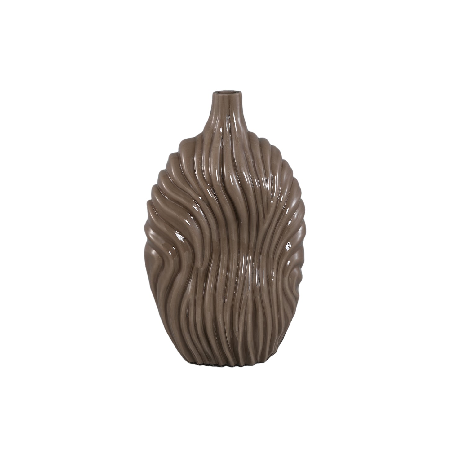 Vaas Kelline Taupe Rond Geribbelde Glas Hoog PTMD