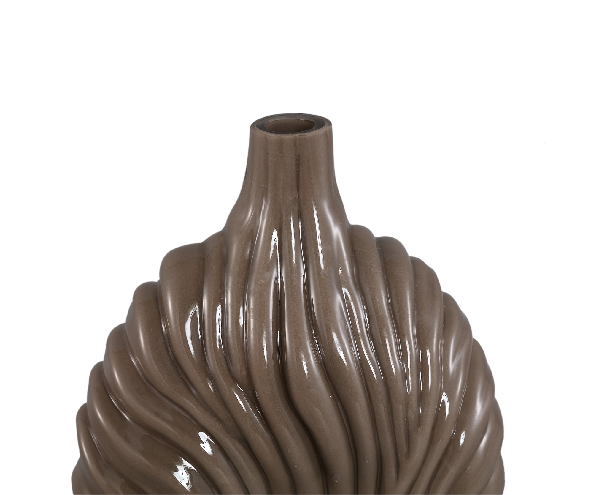 Vaas Kelline Taupe Rond Geribbelde Glas Hoog PTMD