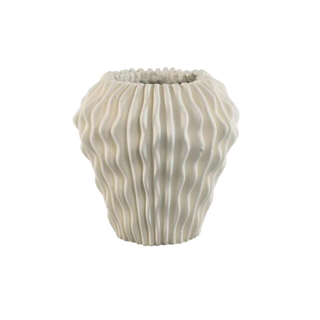Barren White Cement Round Vase 3D Wavy Pattern L PTMD