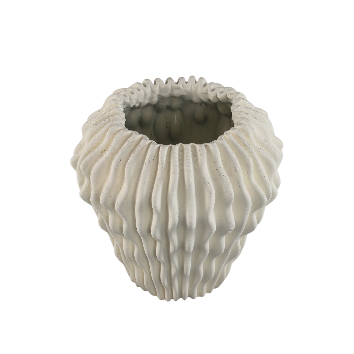 Barren White Cement Round Vase 3D Wavy Pattern L PTMD