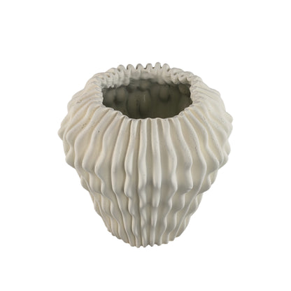 Barren White Cement Round Vase 3D Wavy Pattern L PTMD