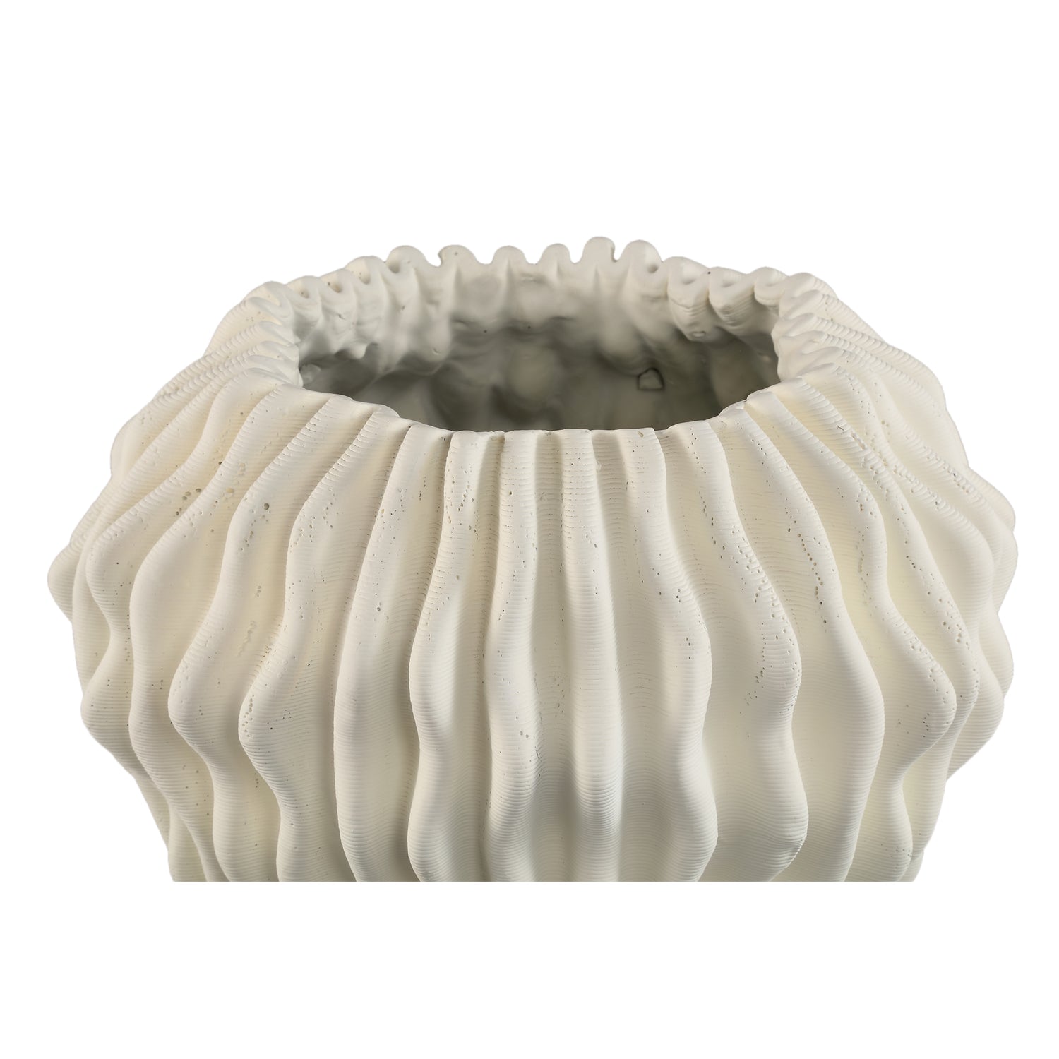 Barren White Cement Round Vase 3D Wavy Pattern L PTMD