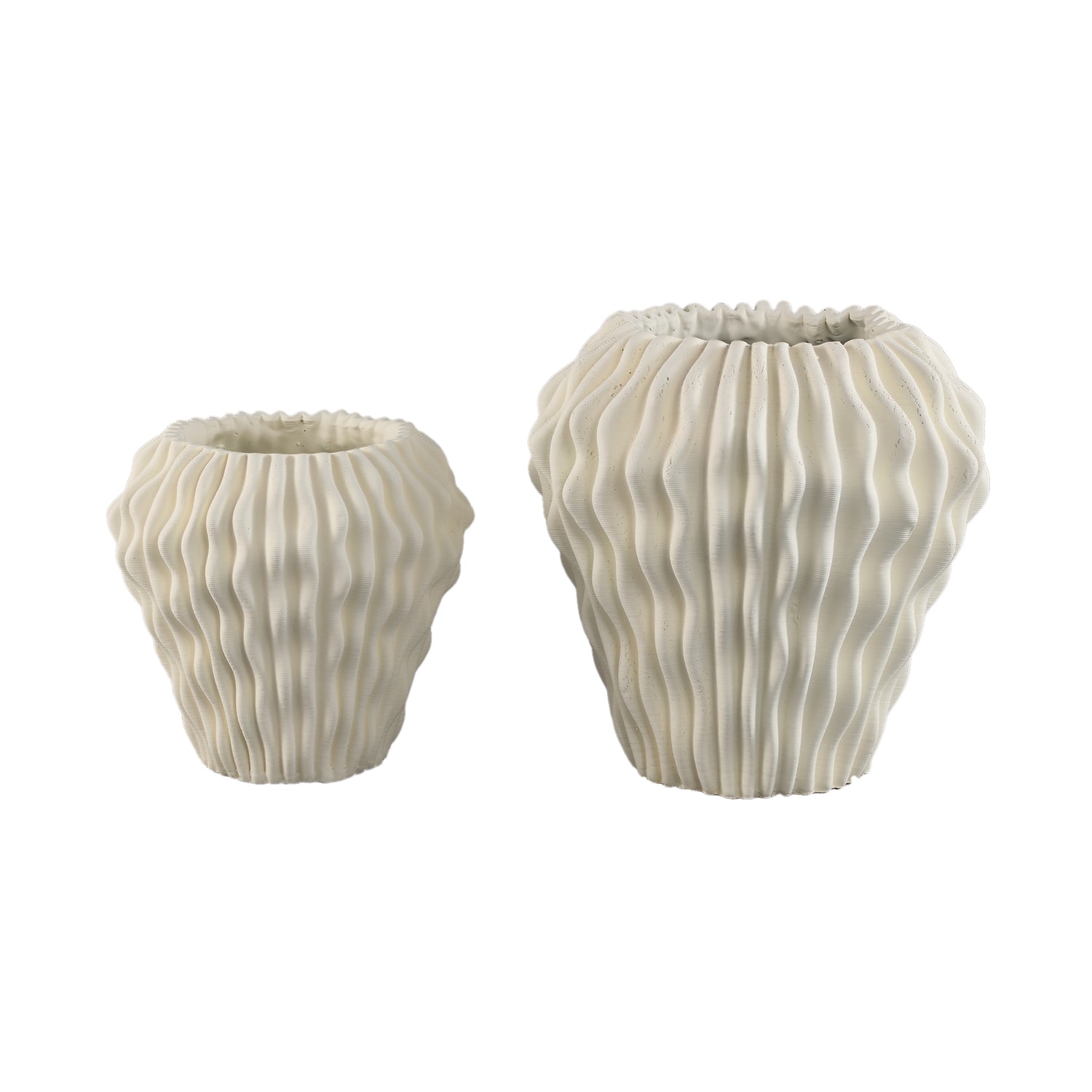 Barren White Cement Round Vase 3D Wavy Pattern L PTMD