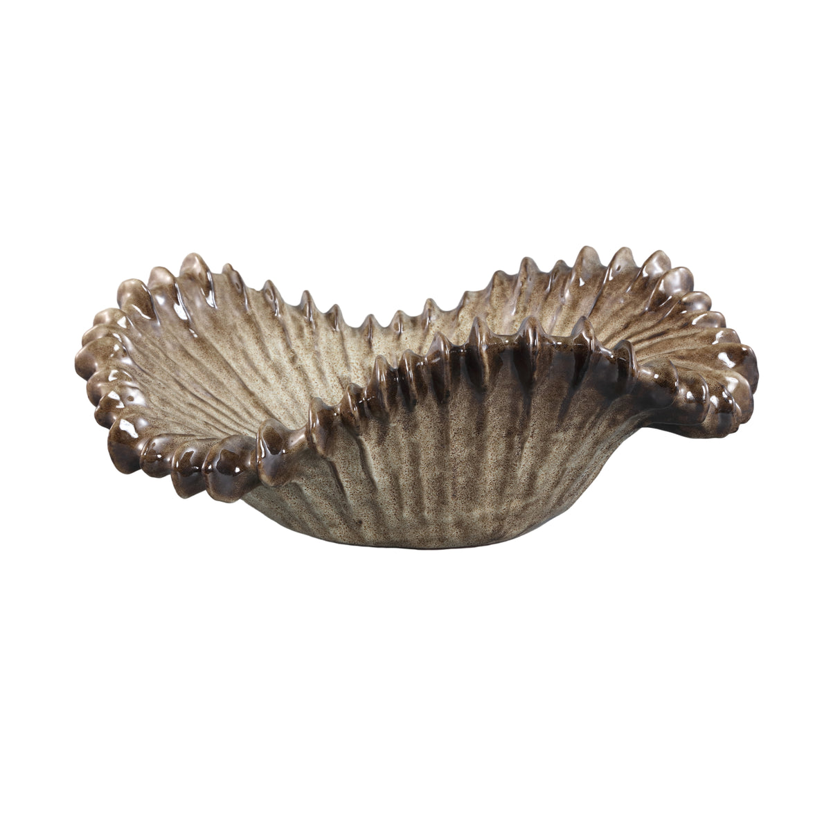 Tarig Light Brown Round Ceramic Ribbed Wavy Bowl PTMD
