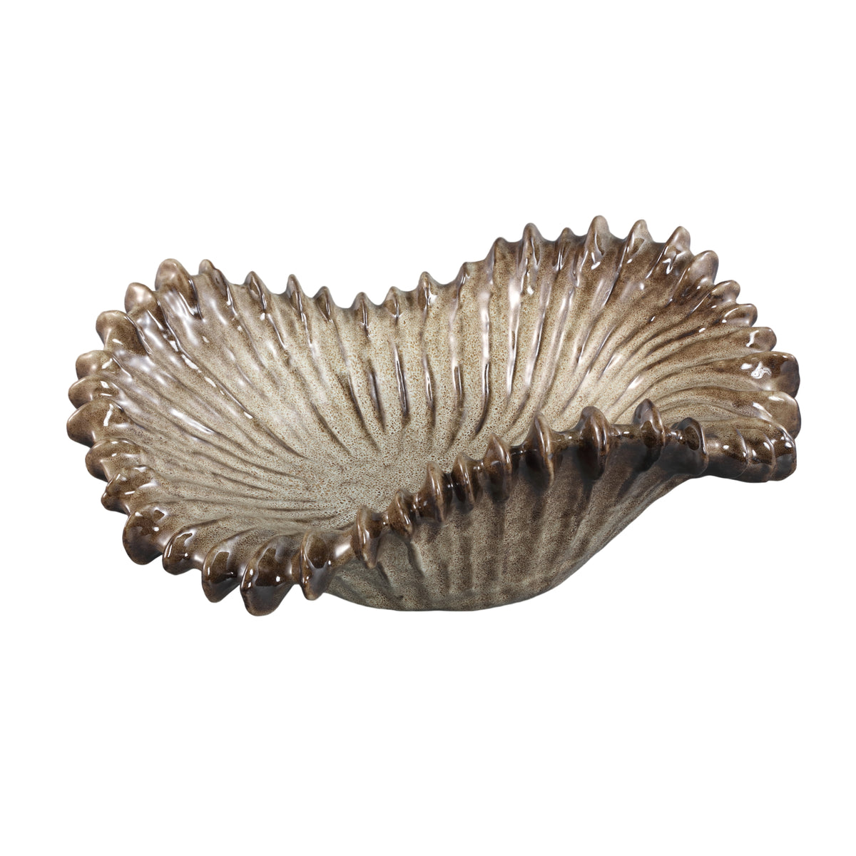 Tarig Light Brown Round Ceramic Ribbed Wavy Bowl PTMD