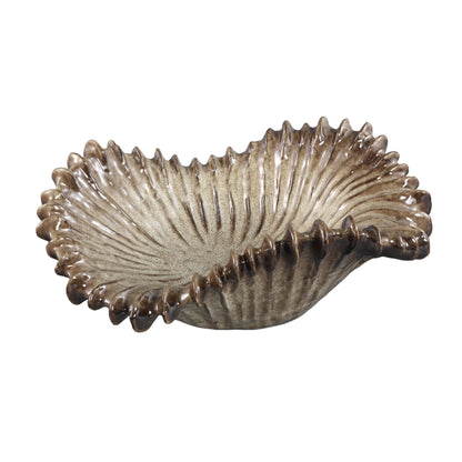 Tarig Light Brown Round Ceramic Ribbed Wavy Bowl PTMD
