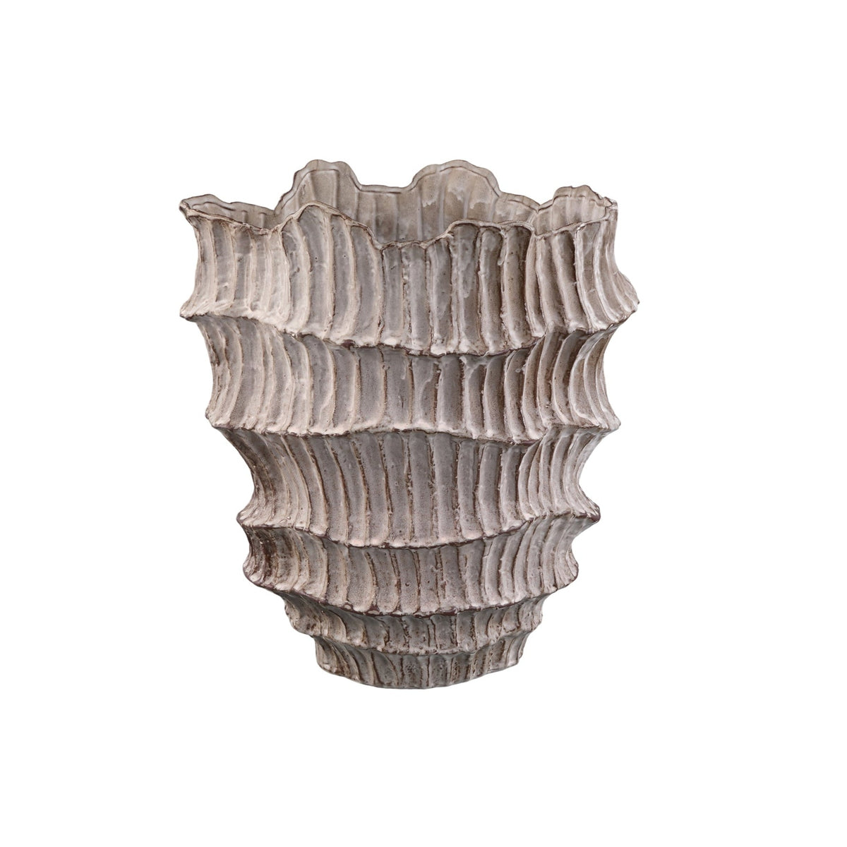 Talan Beige Round Wavy Ribbed Ceramic Vase A PTMD