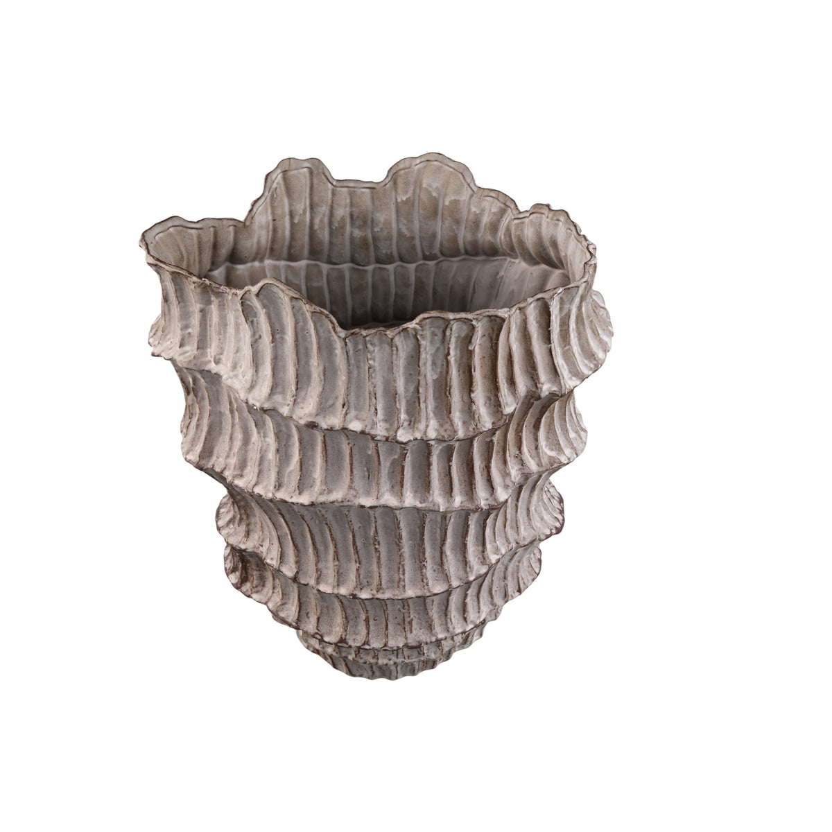 Talan Beige Round Wavy Ribbed Ceramic Vase A PTMD