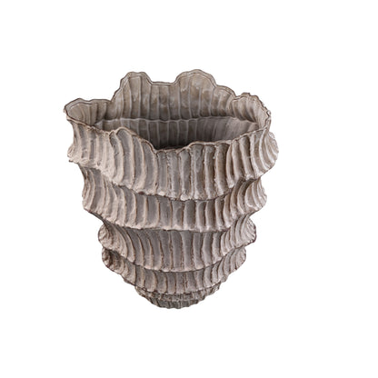 Talan Beige Round Wavy Ribbed Ceramic Vase A PTMD